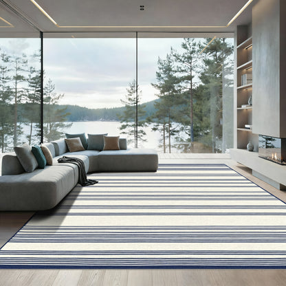Navy Cream Horizontal Stripe Rug