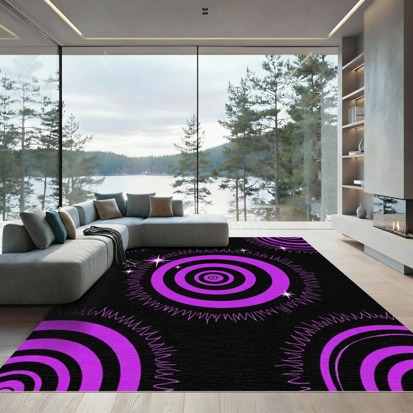 Vibrant Purple Target Stars Rug