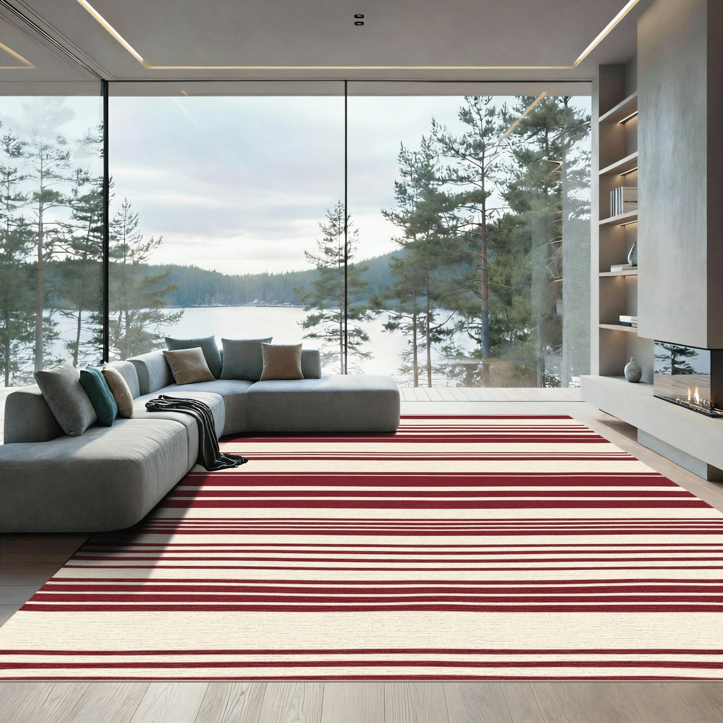 Deep Crimson Horizontal Stripe Rug