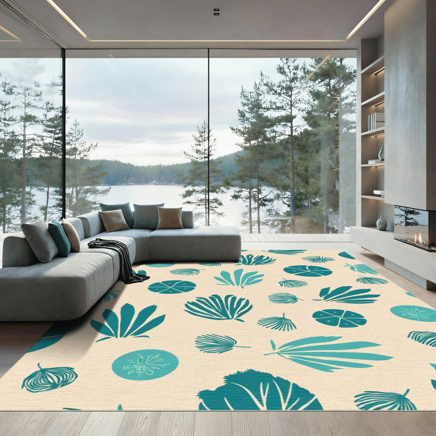 Teal Botanical Scatter Accents Rug