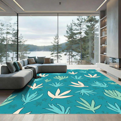 Deep Teal Tropical Leaf Scatter Rug