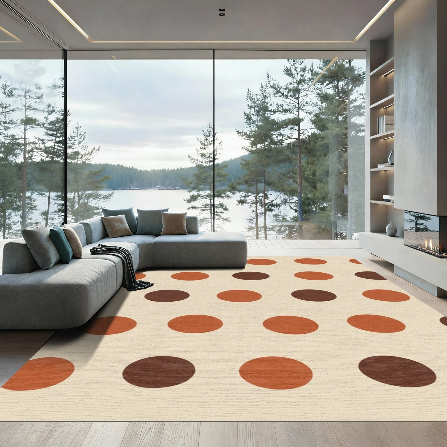 Earthy Brown Polka Dot Circles Rug