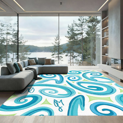 Turquoise Swirling Curls Whimsical Rug