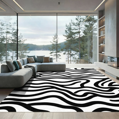 Bold Black White Abstract Stripe Rug