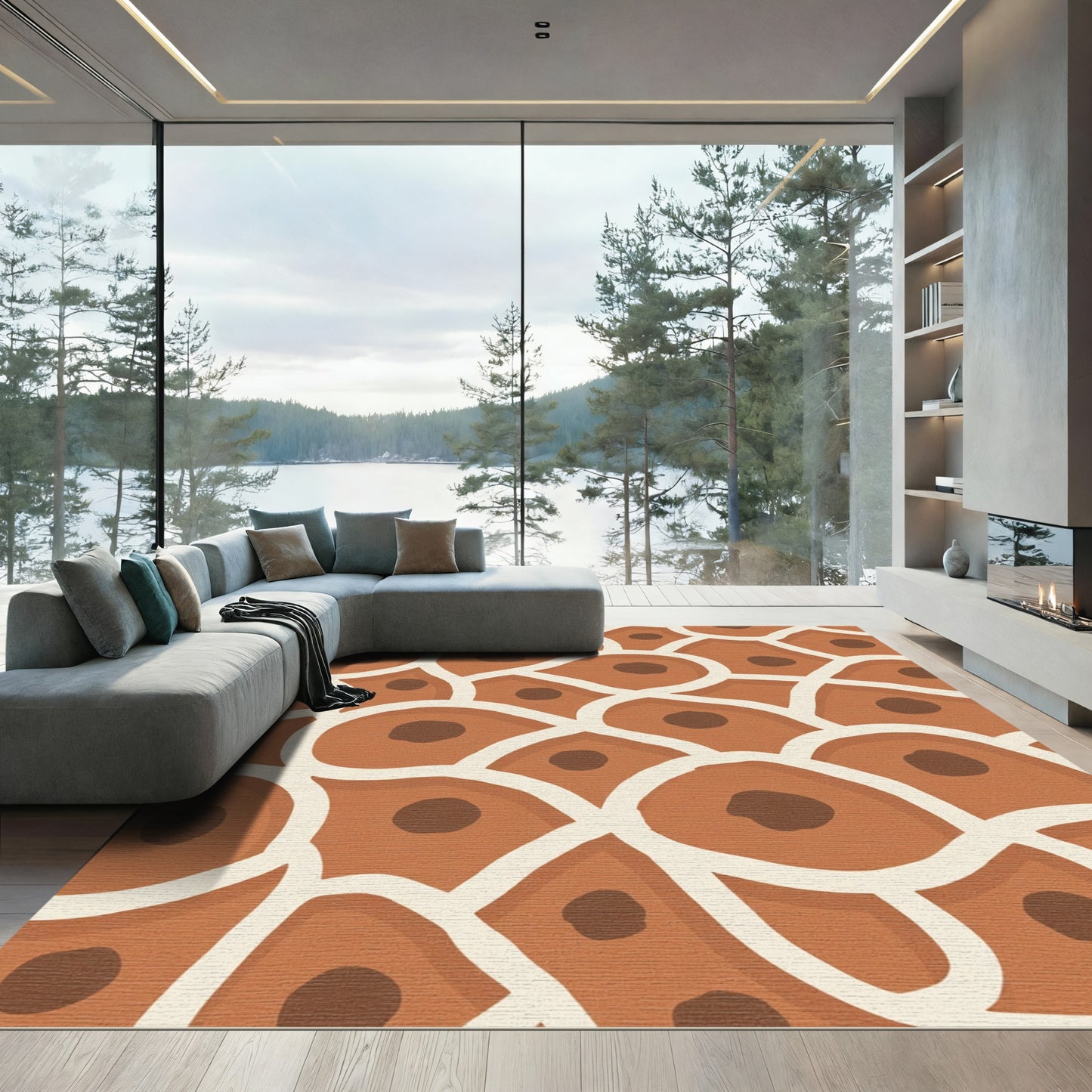 Brown Cell Organic Cream Pattern Rug