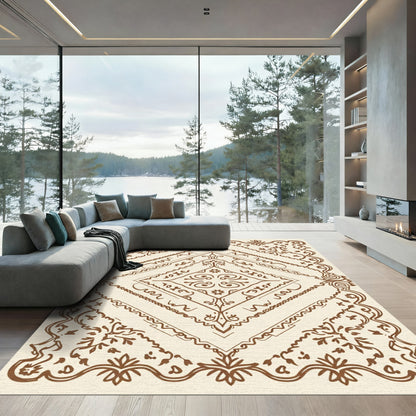Antique Brown Paisley Medallion Border Rug