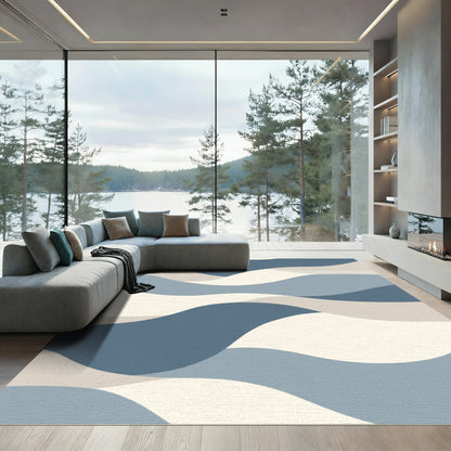 Abstract Blue Sand Dune Waves Rug