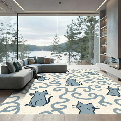 Cute Gray Cats Swirling Vines Rug