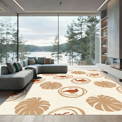 Terracotta Bird Leaf Roundel Composition Rug