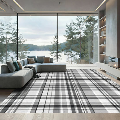 Monochrome Grayscale Plaid Stripes Rug
