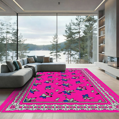 Vibrant Magenta Floral Scattered Rug