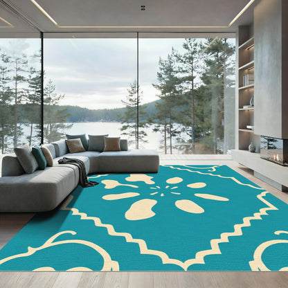 Teal Cream Stylized Flower Medallion Rug