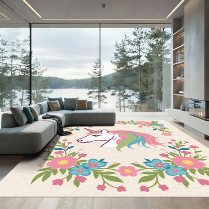 Pastel Unicorn Floral Wreath Accent Rug