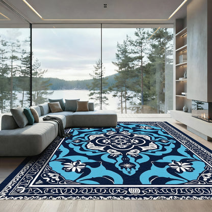 Classic Navy Blue Floral Medallion Rug