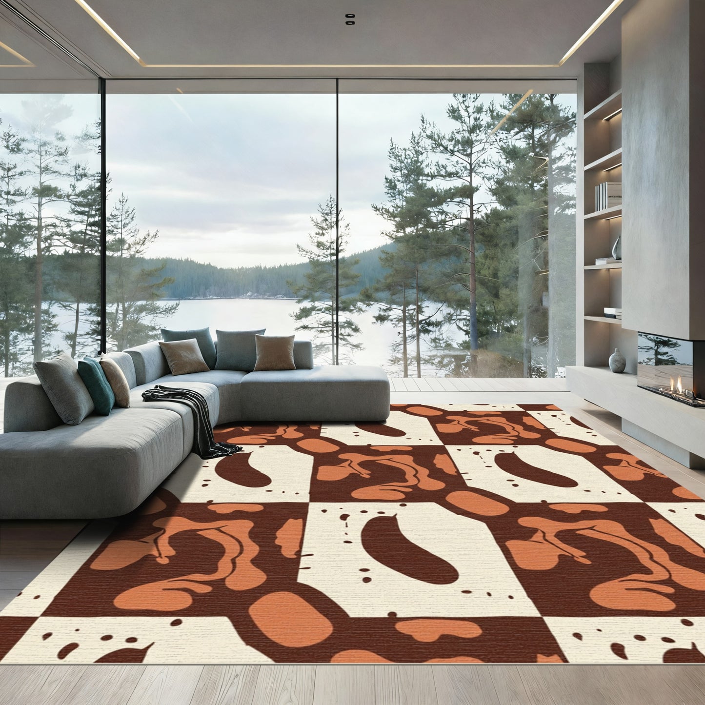 Chocolate Cream Organic Grid Rug