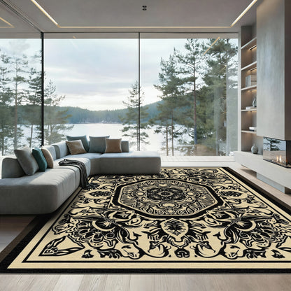 Intricate Black Cream Vintage Medallion Rug