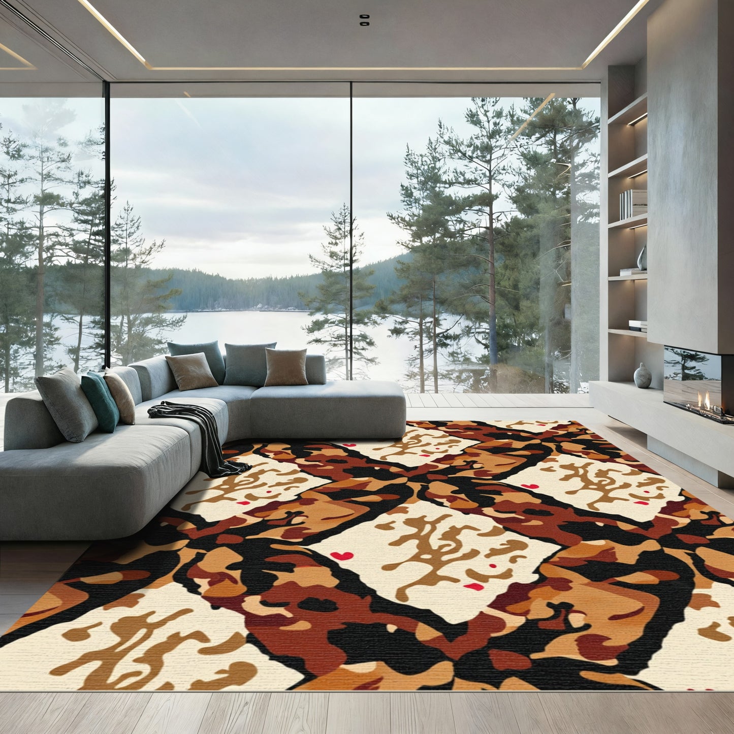 Camouflage Brown Abstract Diamond Rug