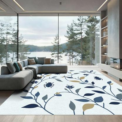 Navy Blue Beetle Floral Swirl Rug