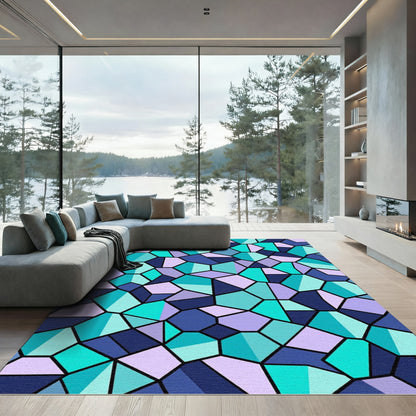 Fragmented Blue Purple Teal Mosaic Rug
