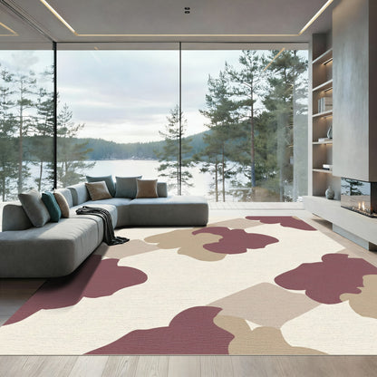 Crimson Tan Abstract Organic Shapes Rug