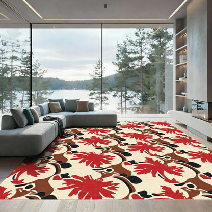 Crimson Floral Abstract Art Rug
