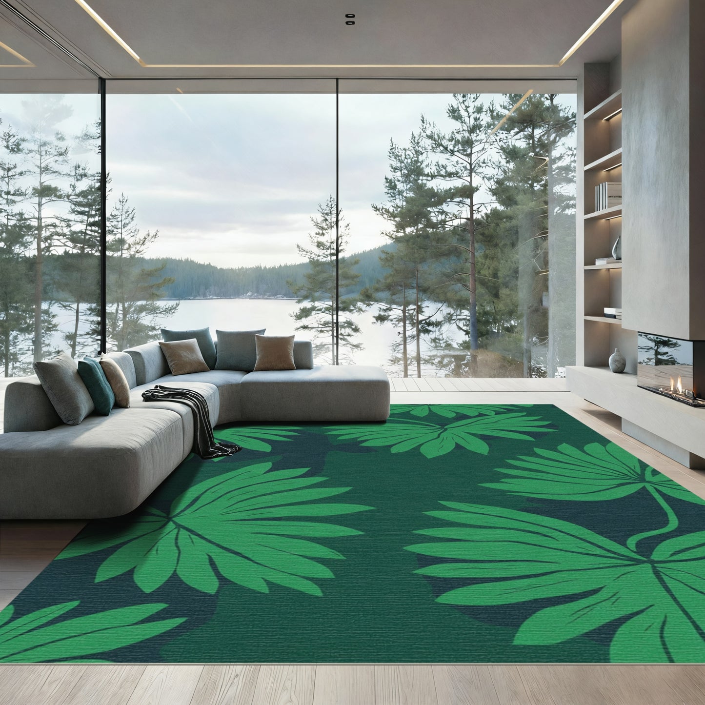 Deep Green Tropical Foliage Rug