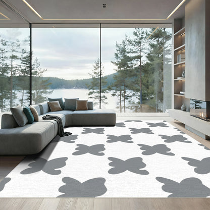 Neutral Gray Butterfly Tile Rug