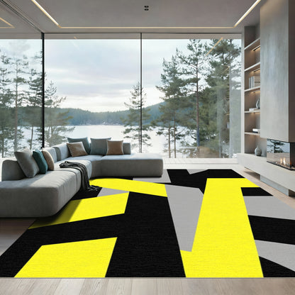 Bold Yellow Gray Geometric Shapes Rug