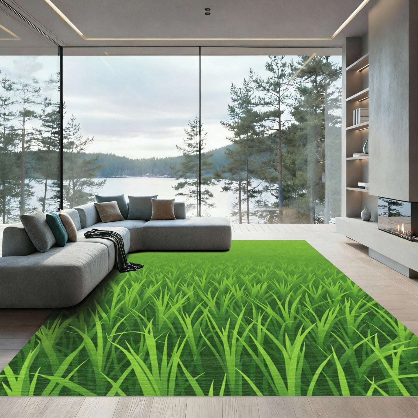 Lush Green Field Blades Rug