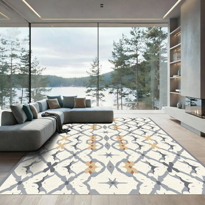 Ornate Gray Tan Diamond Floral Rug