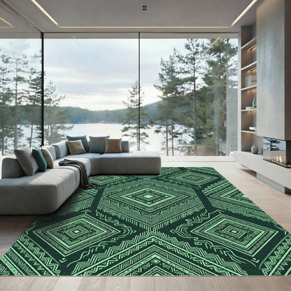 Aqua Tribal Diamond Geometric Repeating Rug