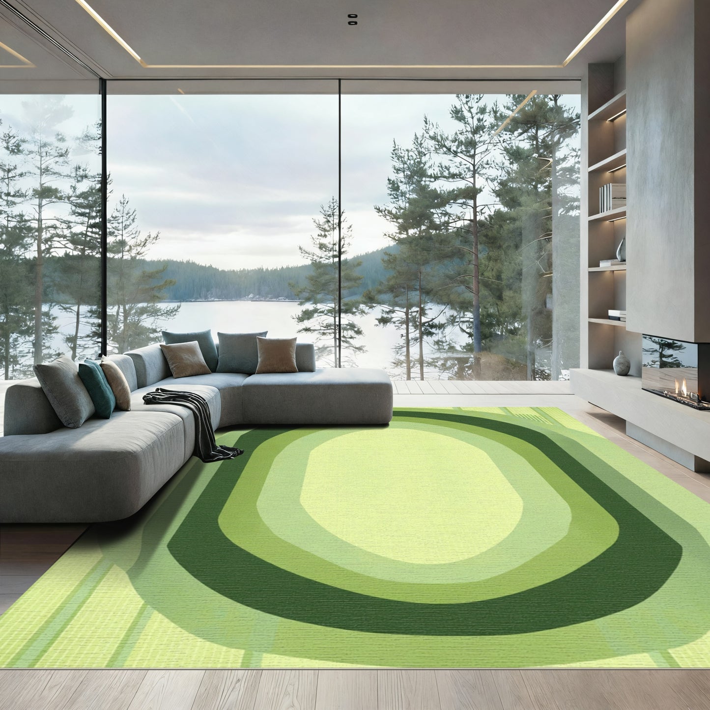 Abstract Green Oval Arch Rug