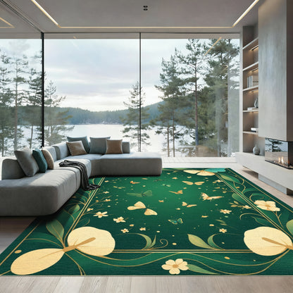 Emerald Butterfly Garden Border Rug