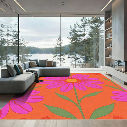 Bold Fuchsia Coneflowers In Orange Rug