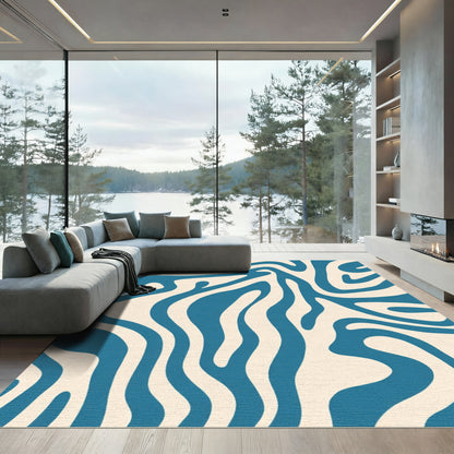 Cream Teal Abstract Swirl Rug