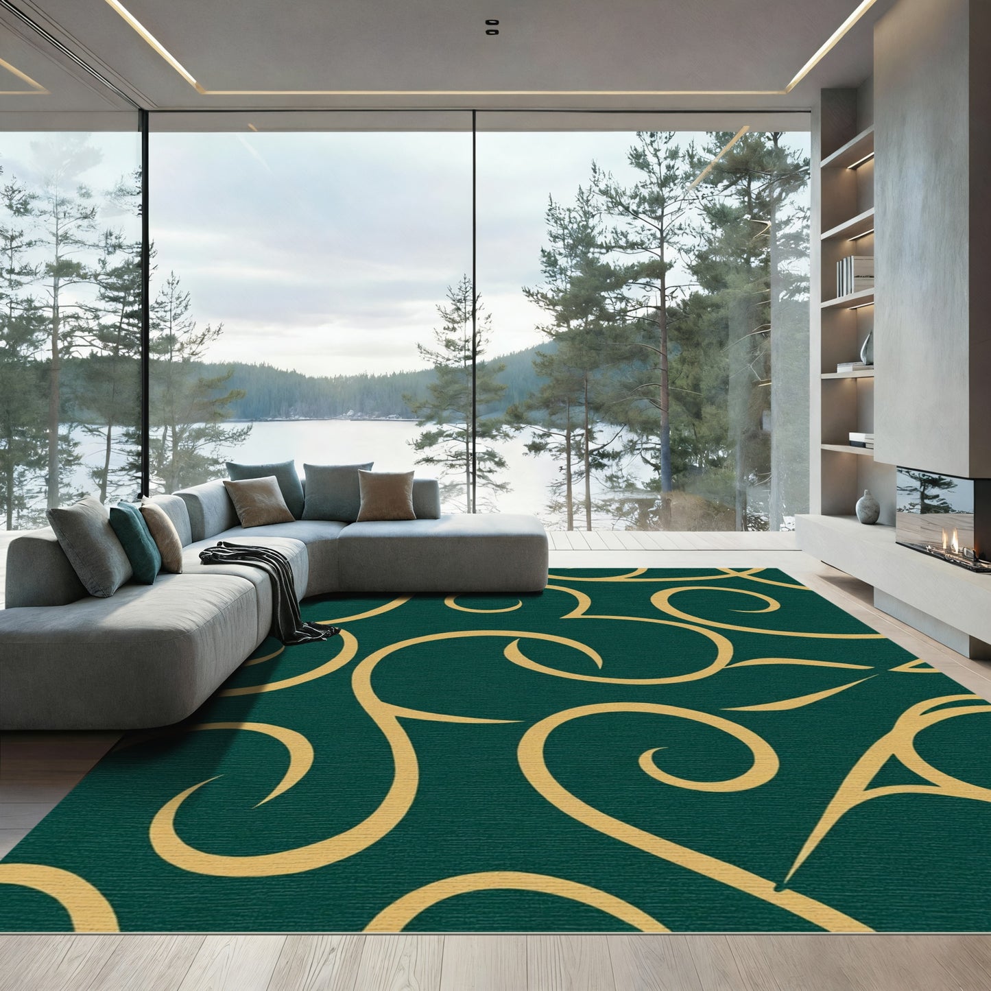 Deep Emerald Swirling Vines Rug