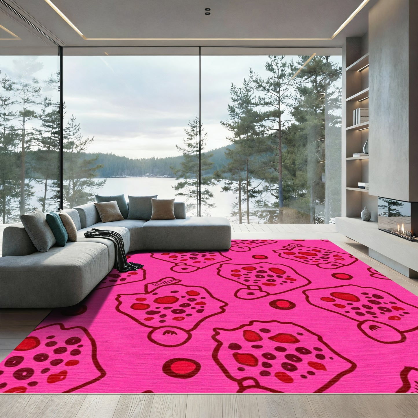 Vibrant Pink Scattered Polka Dot Forms Rug