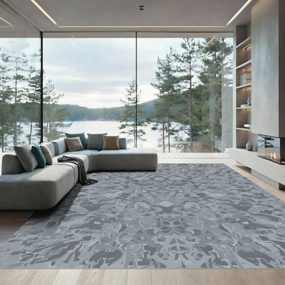 Gray Abstract Rococo Swirl Rug