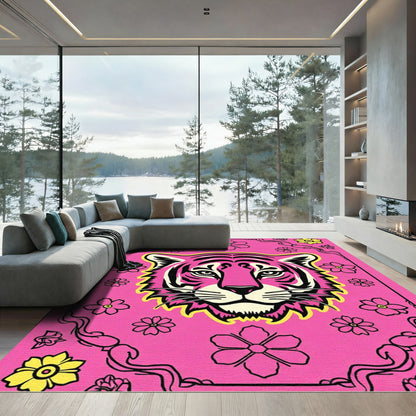 Vibrant Pink Tiger Floral Border Rug