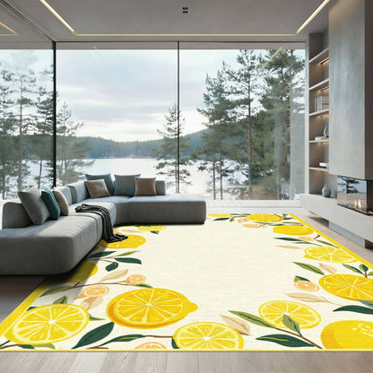 Yellow Lemon Citrus Branch Border Accent Rug