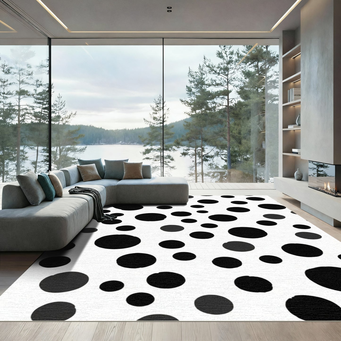 Bold Black Circles Random Composition Rug