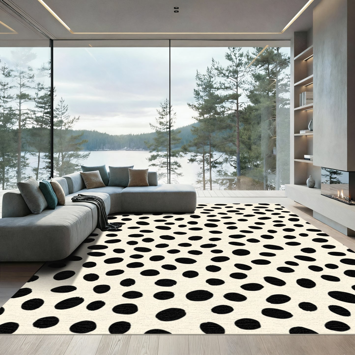 Cream Black Irregular Spots Rug