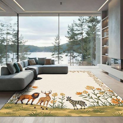 Safari Animals With Floral Border Rug