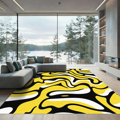 Groovy Yellow White Black Swirl Rug