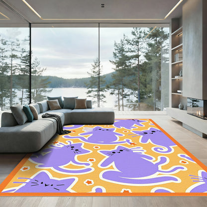 Purple Cats Playful Orange Stars Rug