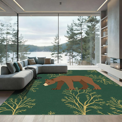 Woodland Bear And Golden Branches Rug