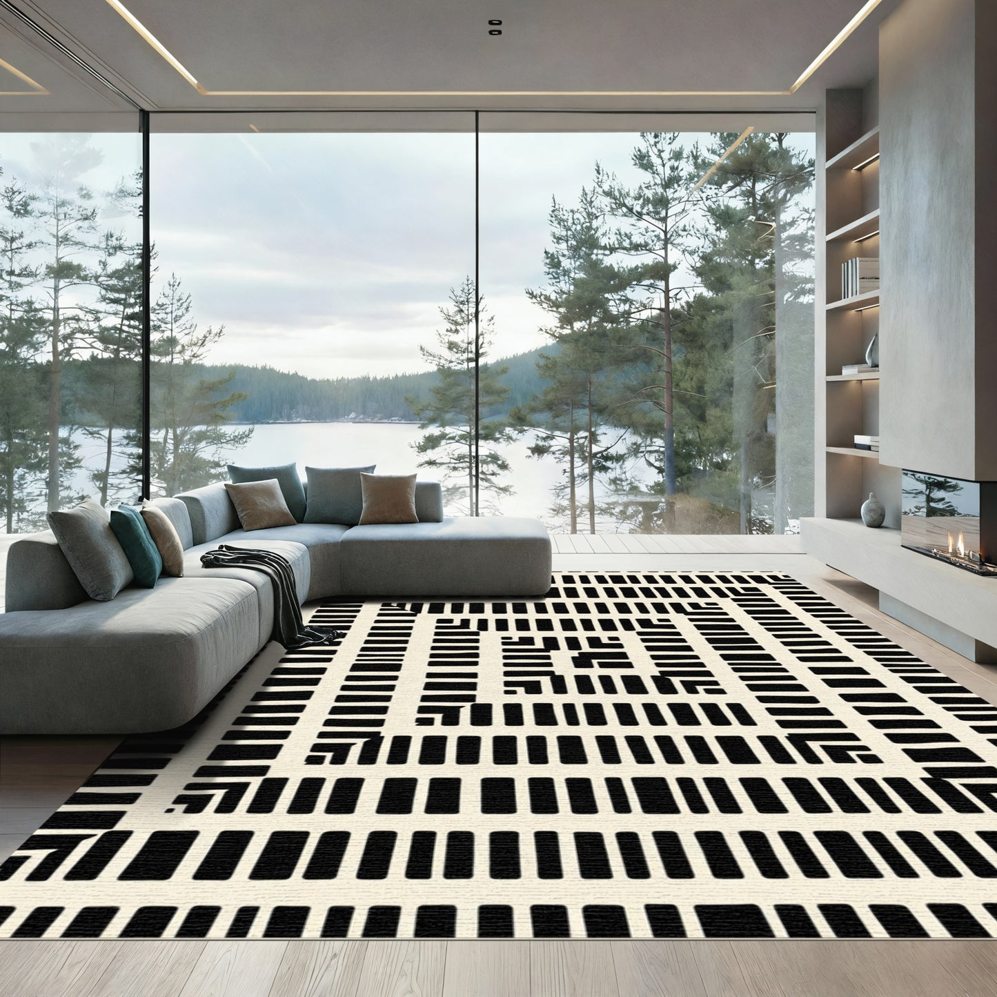 Abstract Square Labyrinth Layout Rug