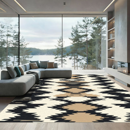 Geometric Black Beige Diamond Staggered Rug