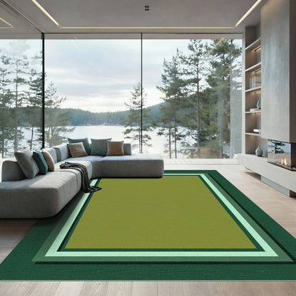 Green Layered Rectangular Border Rug