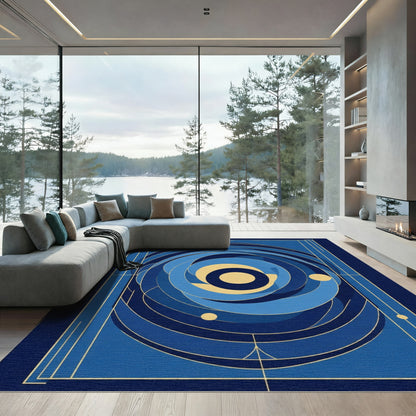 Deep Blue Geometric Swirl Art Deco Rug